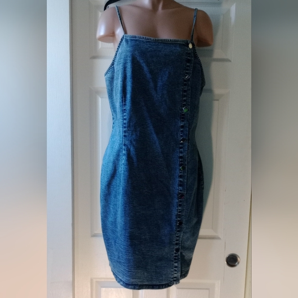 TRAC Blue Stretch Denim Bodycon Dress | Adjustable Straps | Size 2XL - Picture 2 of 10